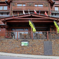 Entrance and terrace railings in the Galileo Hotel, Tatras