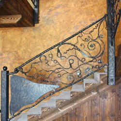 Hand forged interior staircase railing - Roots 