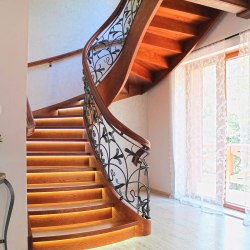 Spiral forged railings combined with wood - Lily pattern