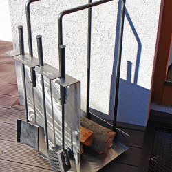 blacksmithing - modern stainless steel firewood rack with fireplace tools