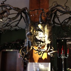 A wrought iron chandelier- roots - Hotel Galileo reception- Donovaly