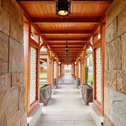 Wrought iron ceiling lights in a summer house