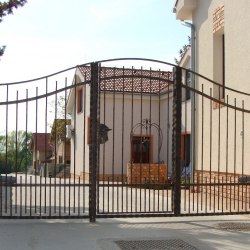 Kované brány a ploty - kovaná bránka v oblúkovej kovanej bráne