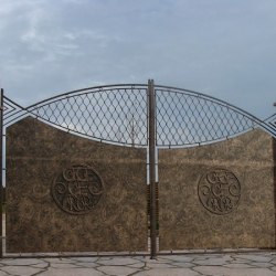Kované brány a ploty - majestátna plechová bána k rodinnému domu s logom
