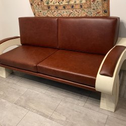 Dizajnová kovaná sedačka s kožou - luxusný nábytok
