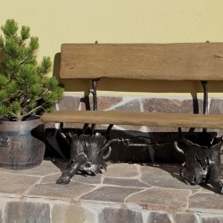 záhradná lavička - ručne kovaná lavička s motívom prírody kombinovaná masívnym drevom - umelecký dizajn